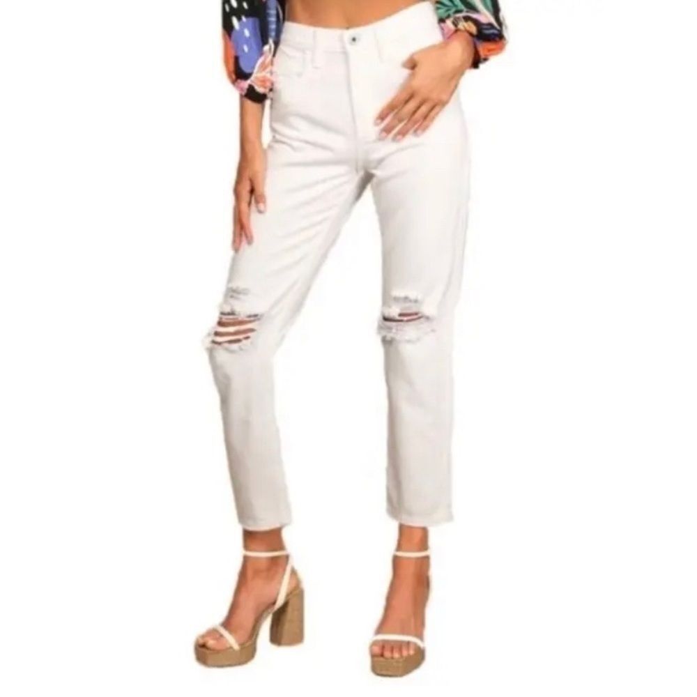 AFRM Luisa White Distressed High Rise Crop Skinny Jean